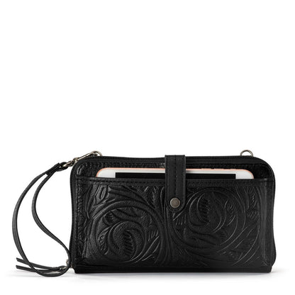 The Sak Iris Smartphone Wallet - Leather - Black Leaf Embossed