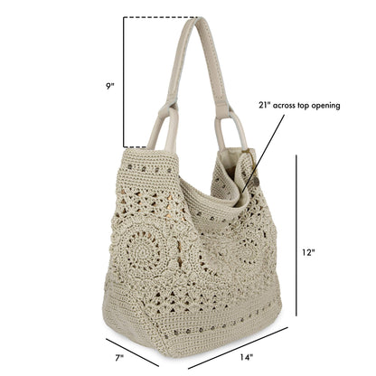 The Sak Los Feliz Large Tote - Hand Crochet - Natural Medallion