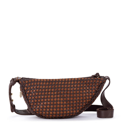 The Sak Tess Sling - Leather - Woven Mahogany Cognac