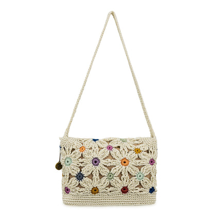 The Sak Marlow Flap Shoulder Bag - Hand Crochet - Natural Multi Flowers