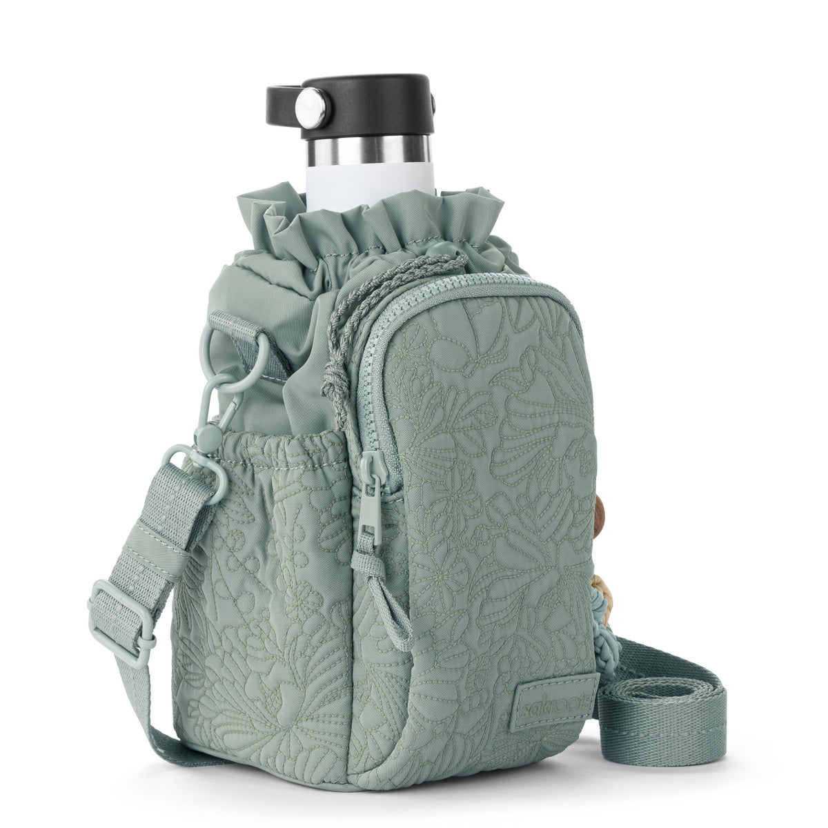 Sakroots Banyan Drawstring Crossbody - EcoTwill - Sage Flower Blossom Quilted