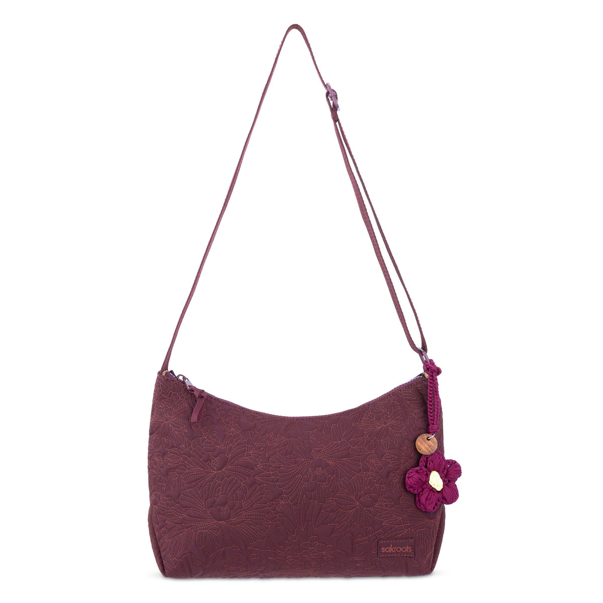 Sakroots Banyan Hobo - EcoTwill - Black Cherry Flower Blossom Quilted