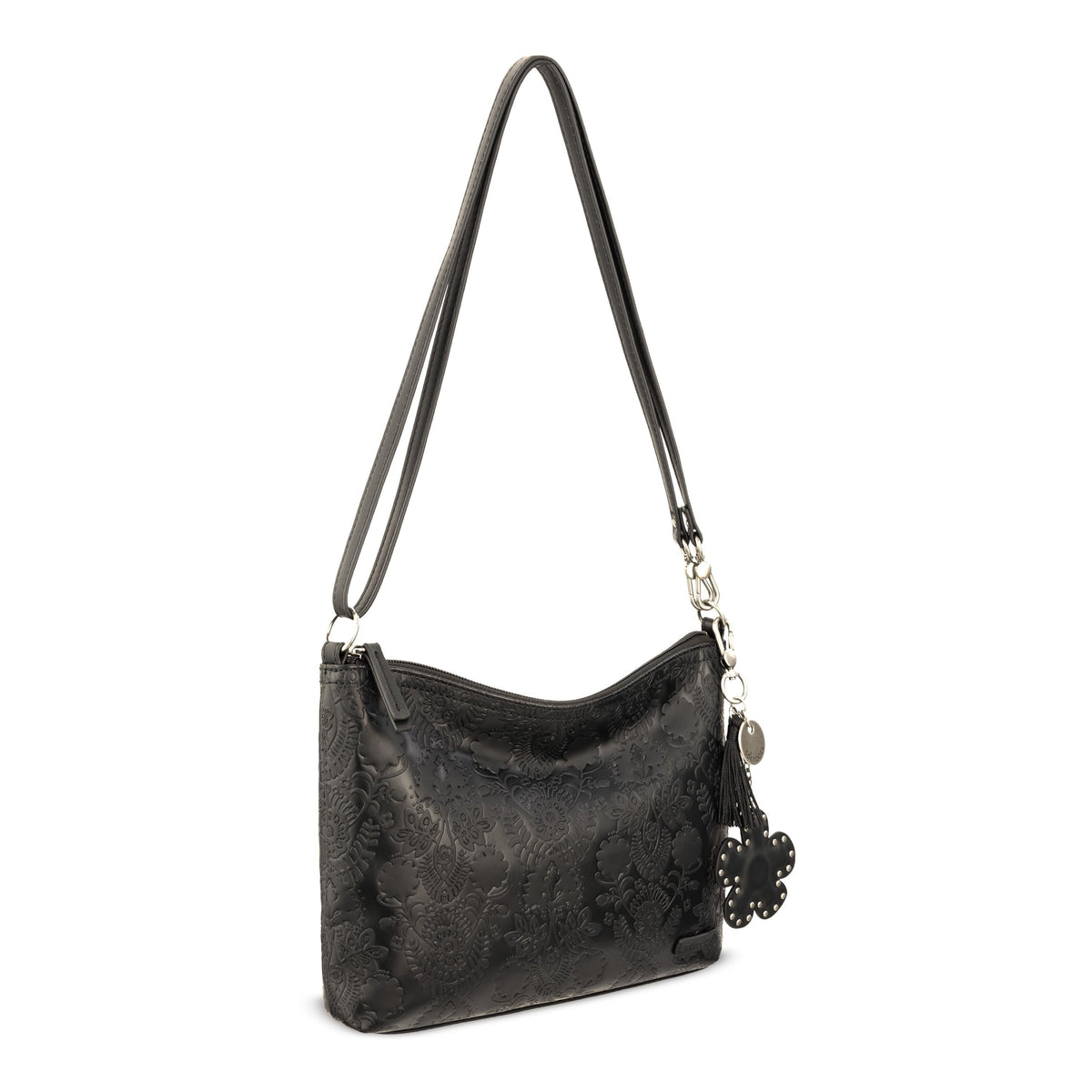 Sakroots Lumi Crossbody - EcoTwill - Black Floral Embossed