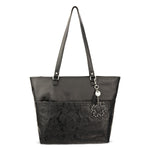 Sakroots Banyan Shoulder Tote - EcoTwill - Black Floral Embossed